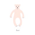 Cute bear vector color characters set. Sketch bear pastel pink colour